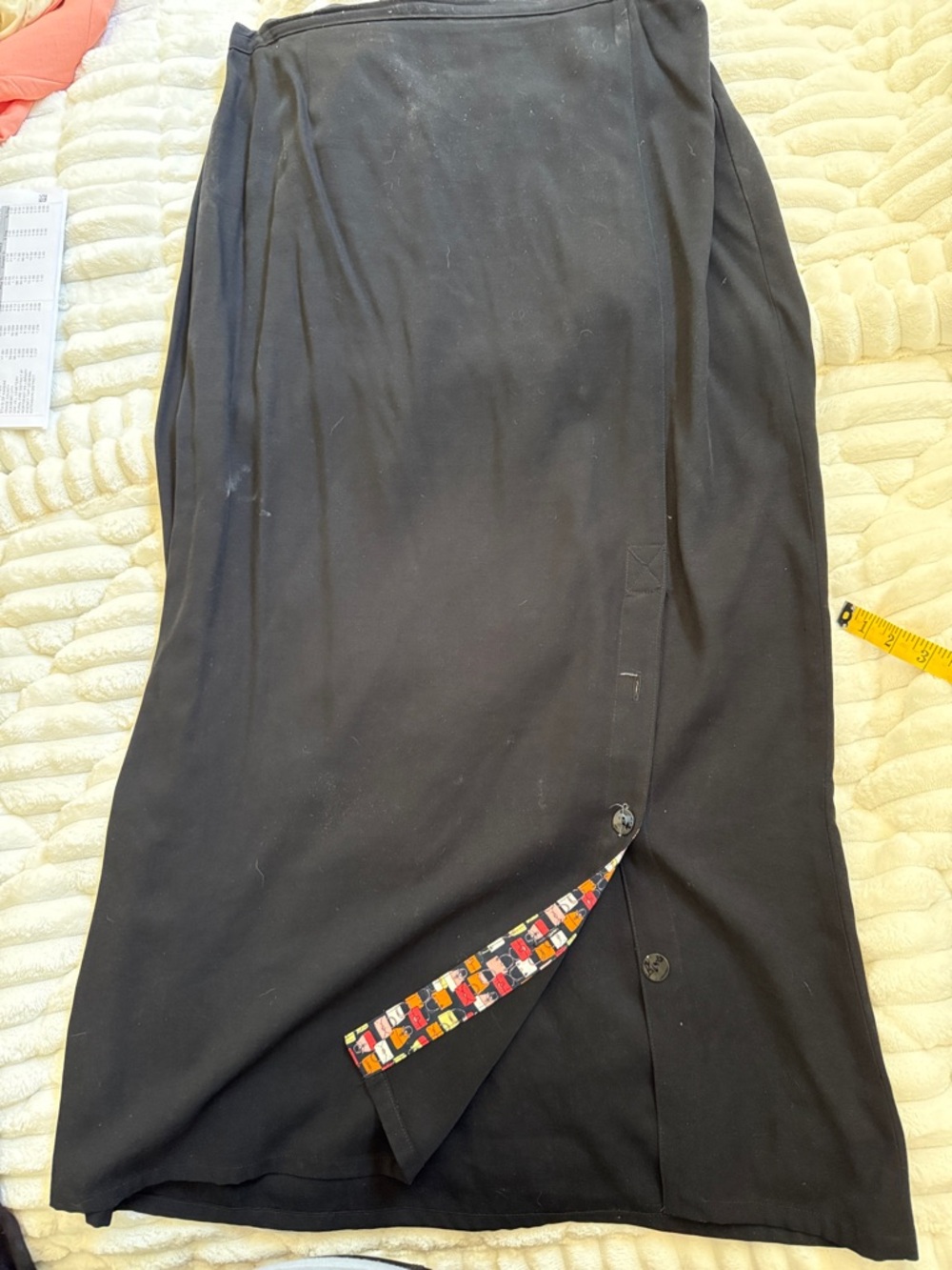 Women's Black Midi Button-Front Skirt with Colorful Trim